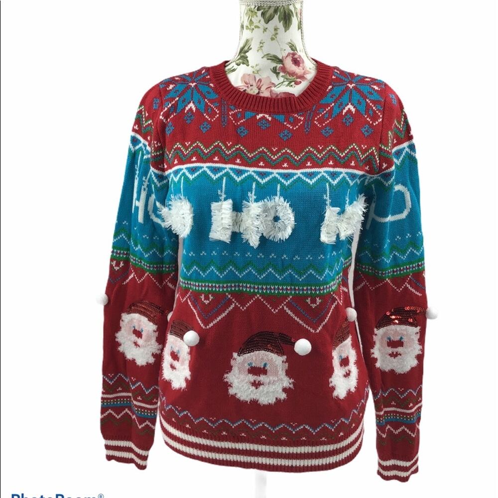 Christmas Ugly Sweater Santa Holliday Large Knitte